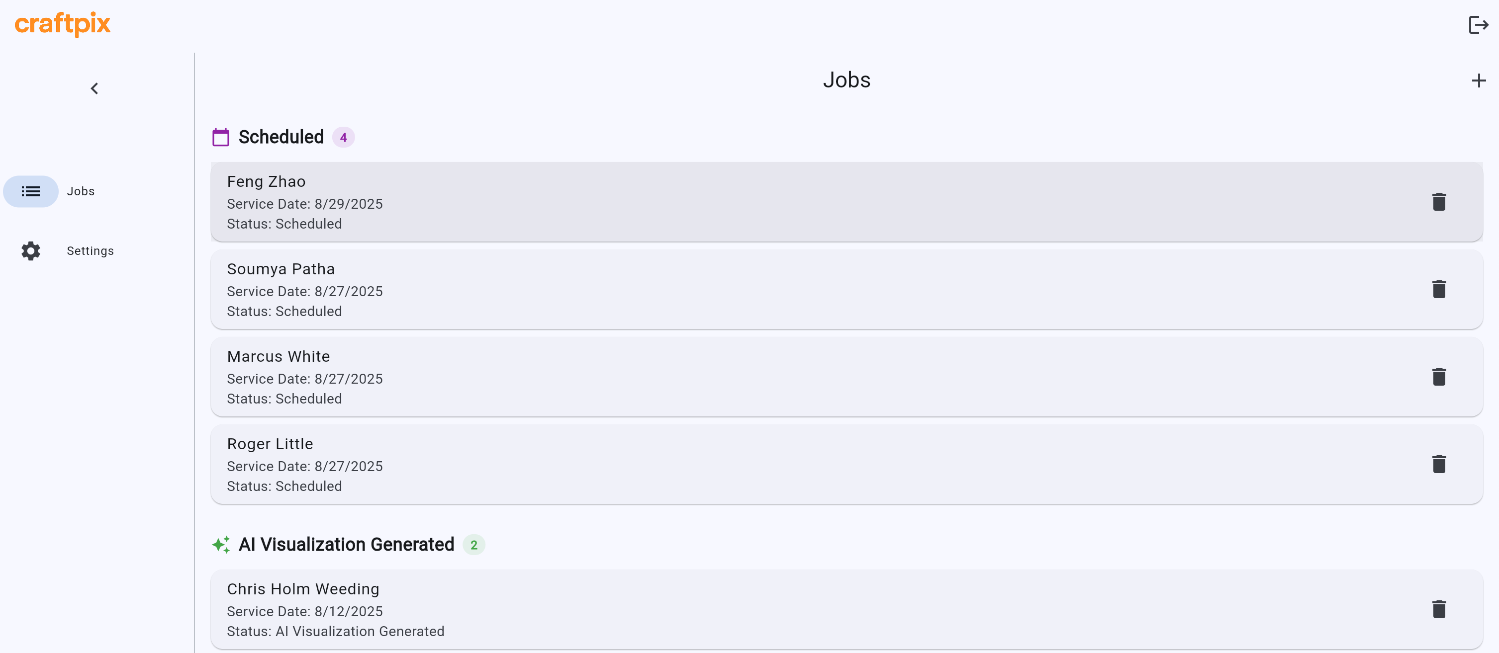 Add Photos interface showing job management
